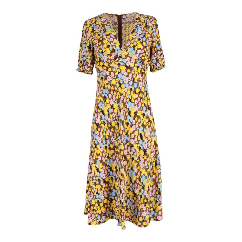 Diane Von Furstenberg Floral Midi Dress In Yellow Viscose